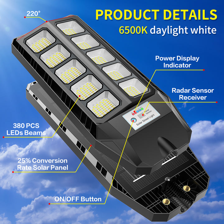 Deepn TW001 IP66 Solar Flood Lights, 6500K Dusk to Dawn with Motion Sensor & Remote